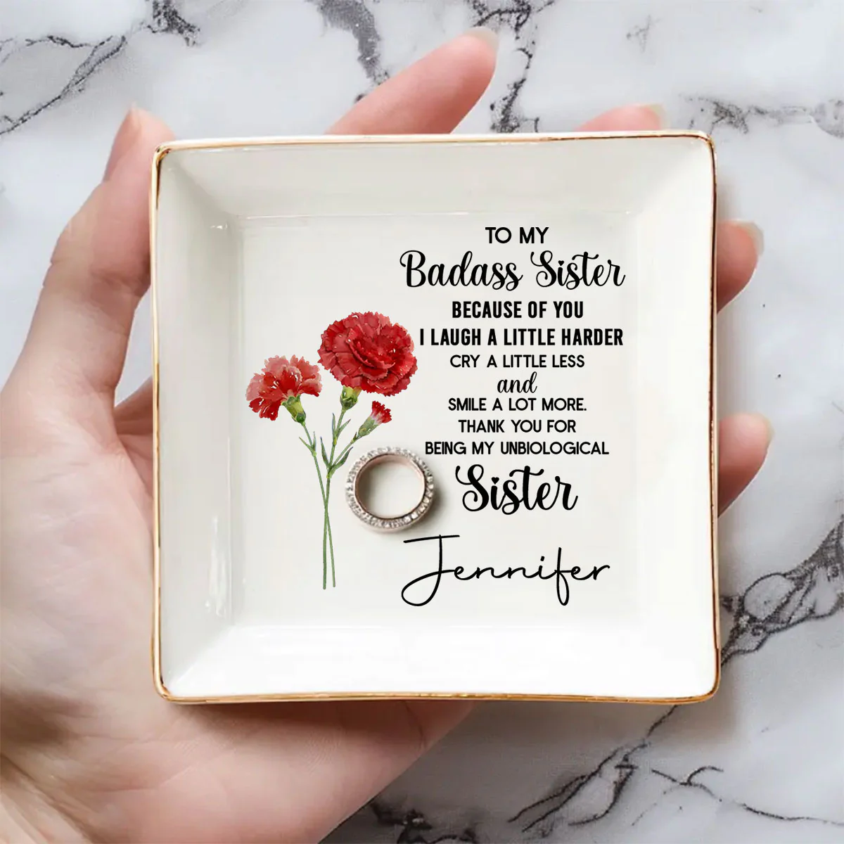 To My Badass Bestie - Personalized Custom Jewelry Dish - Image 2