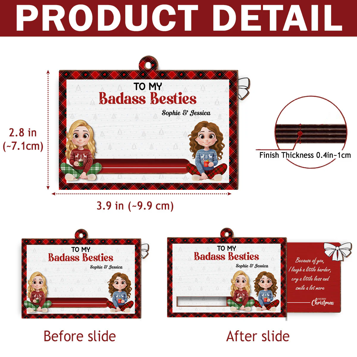 To My Badass Bestie - Personalized Custom Slide Ornament - Image 6