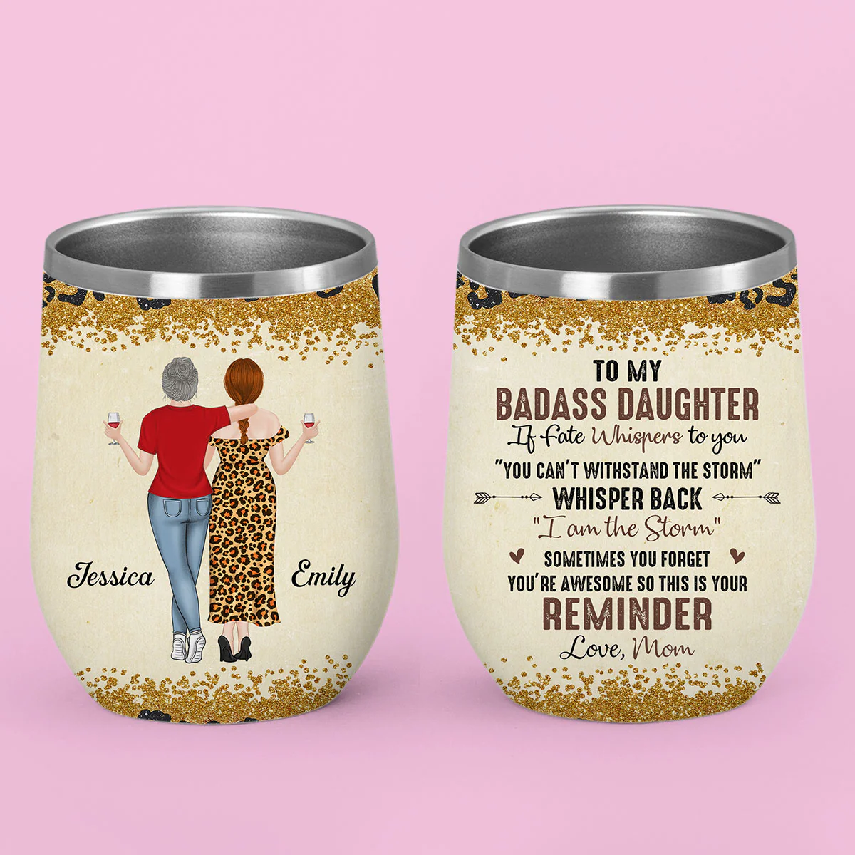 To My Badass Daughter - Personalized Custom Wine Tumbler - Image 2
