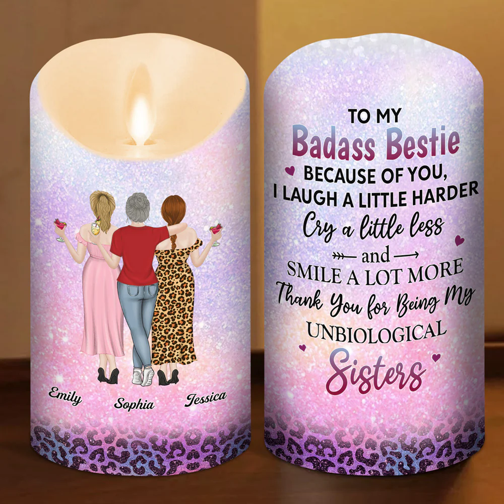 To My Badass Unbiological Sister - Personalized Custom LED Candle - Image 2
