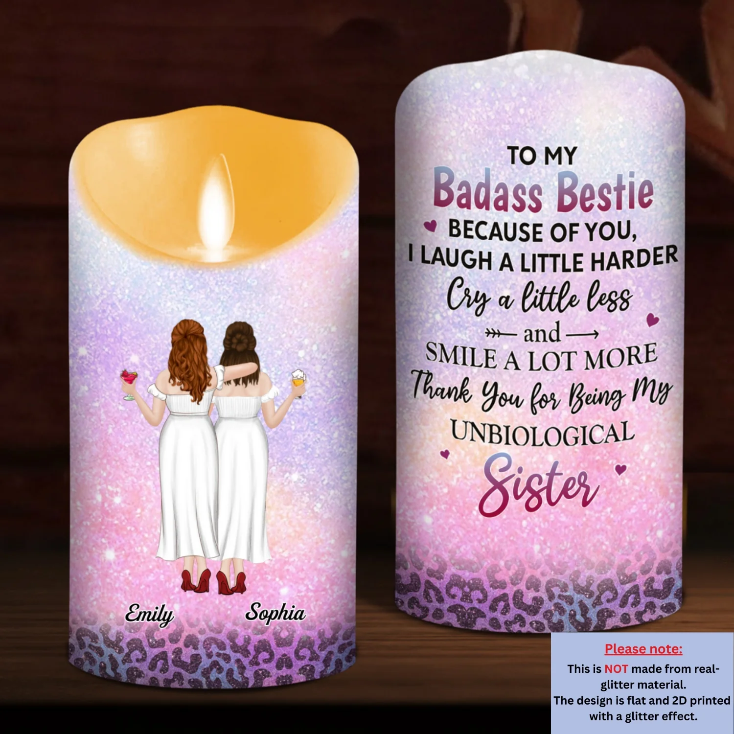 To My Badass Unbiological Sister - Personalized Custom LED Candle - Image 6