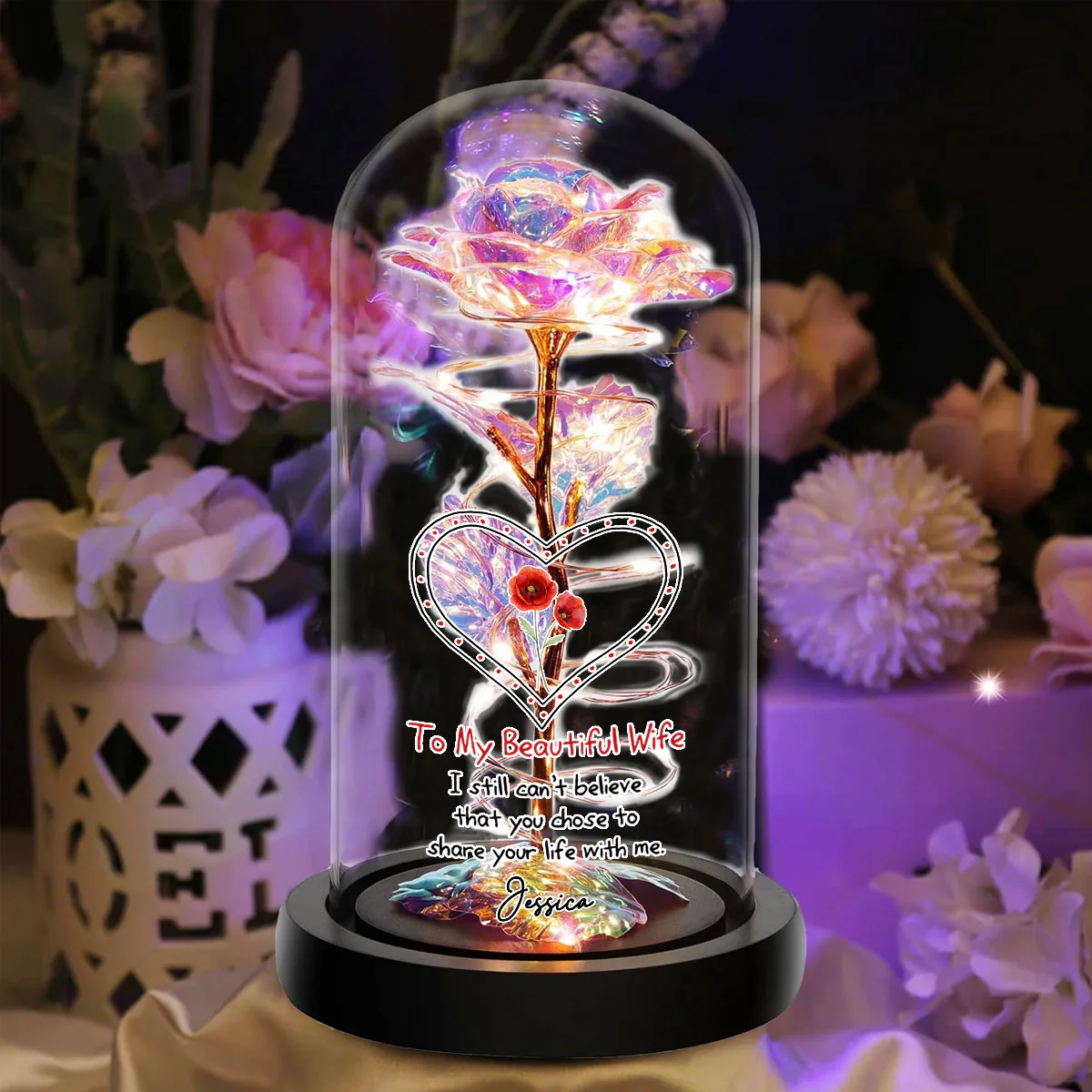 To My Beautiful Wife - Personalized Custom Sparkly Rose - Image 5