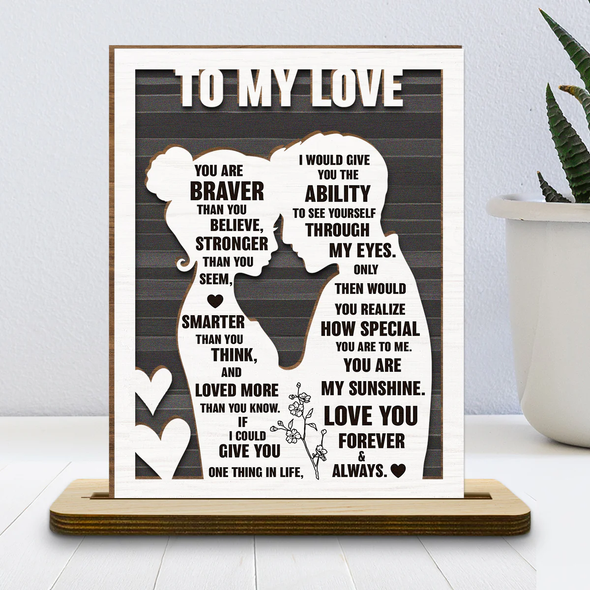 To My Beloved Wife - Personalized Custom 2-Layer Wood Plaque With Flat Base - Image 2