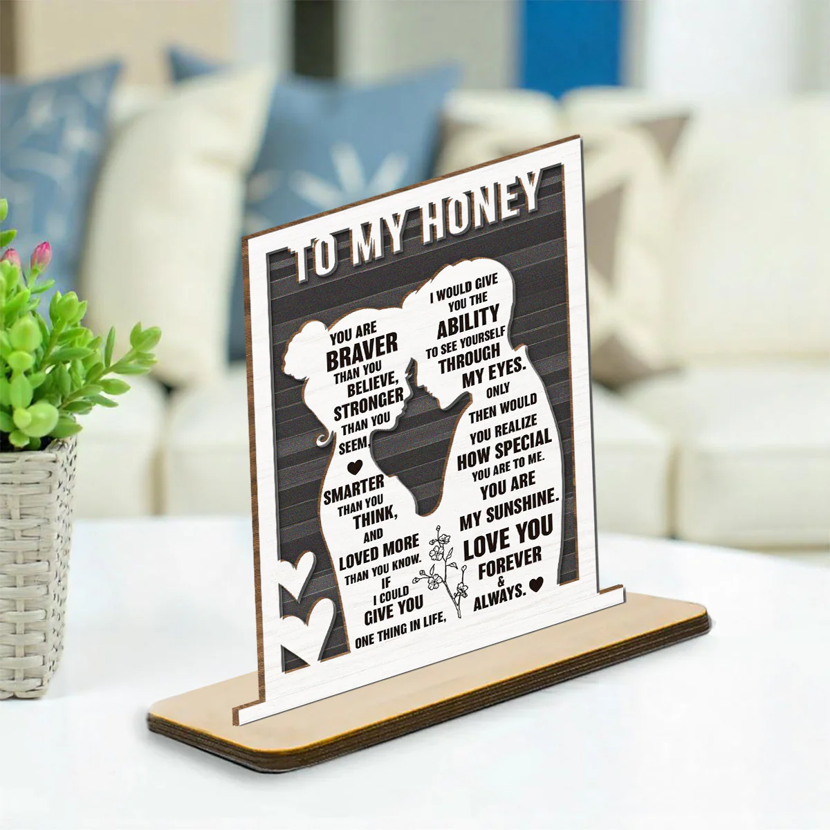 To My Beloved Wife - Personalized Custom 2-Layer Wood Plaque With Flat Base - Image 4