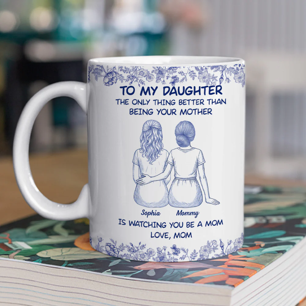 To My Daughter Cartoonize Blue Toile - Personalized Custom Coffee Mug - Image 2