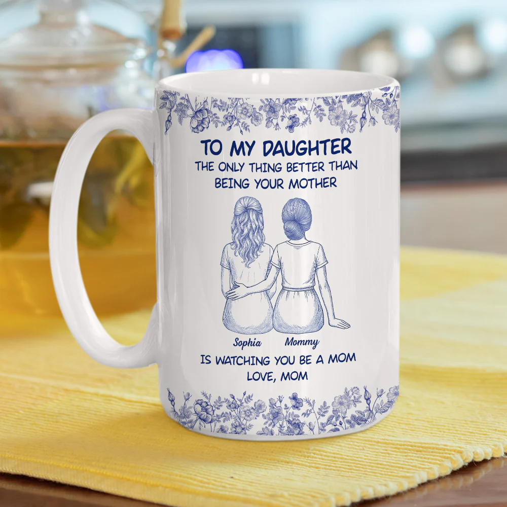 To My Daughter Cartoonize Blue Toile - Personalized Custom Coffee Mug - Image 5