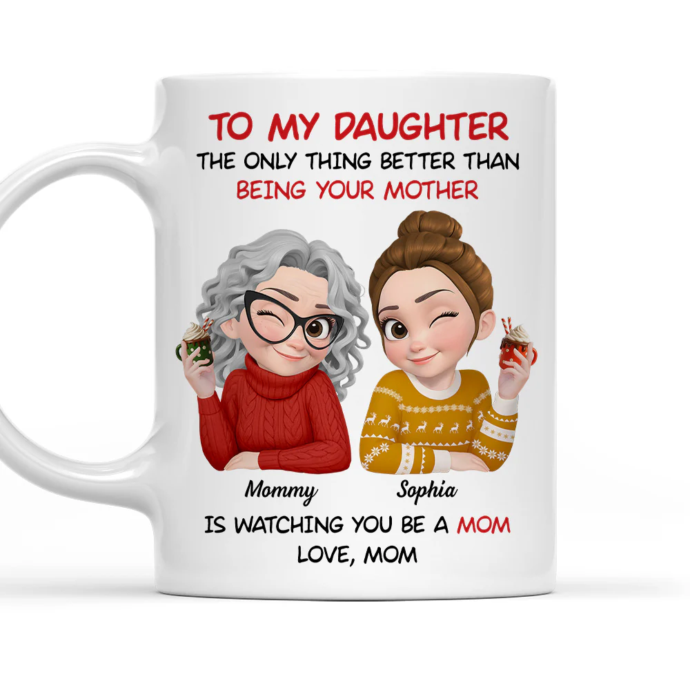 To My Daughter Cartoonize Christmas - Personalized Custom Coffee Mug