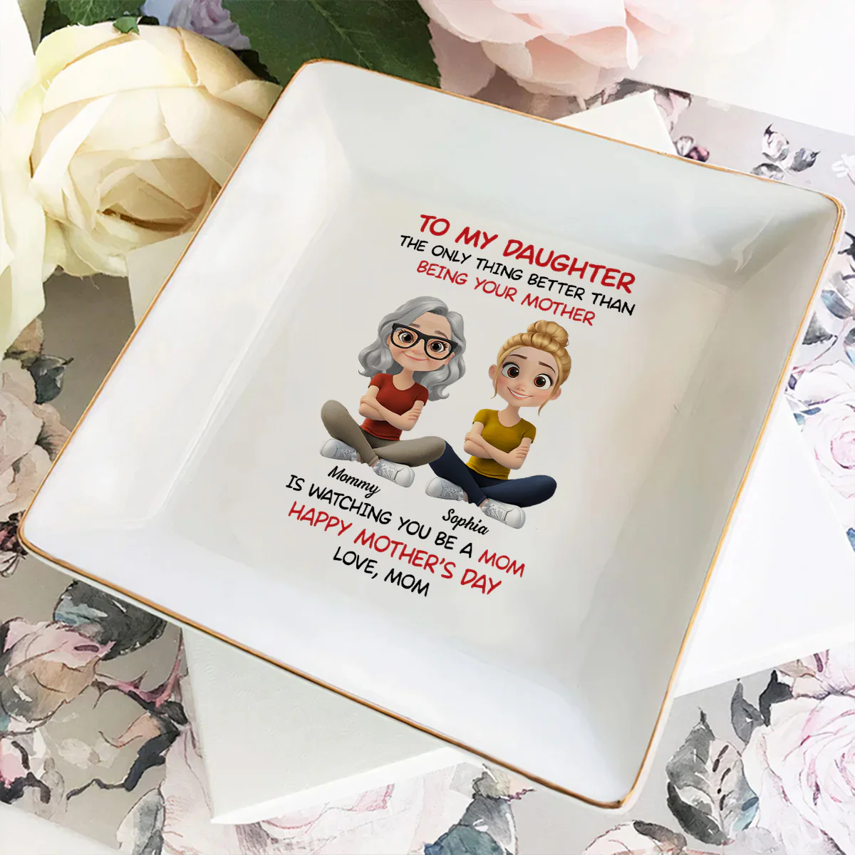 To My Daughter Cartoonize - Personalized Custom Jewelry Dish - Image 3