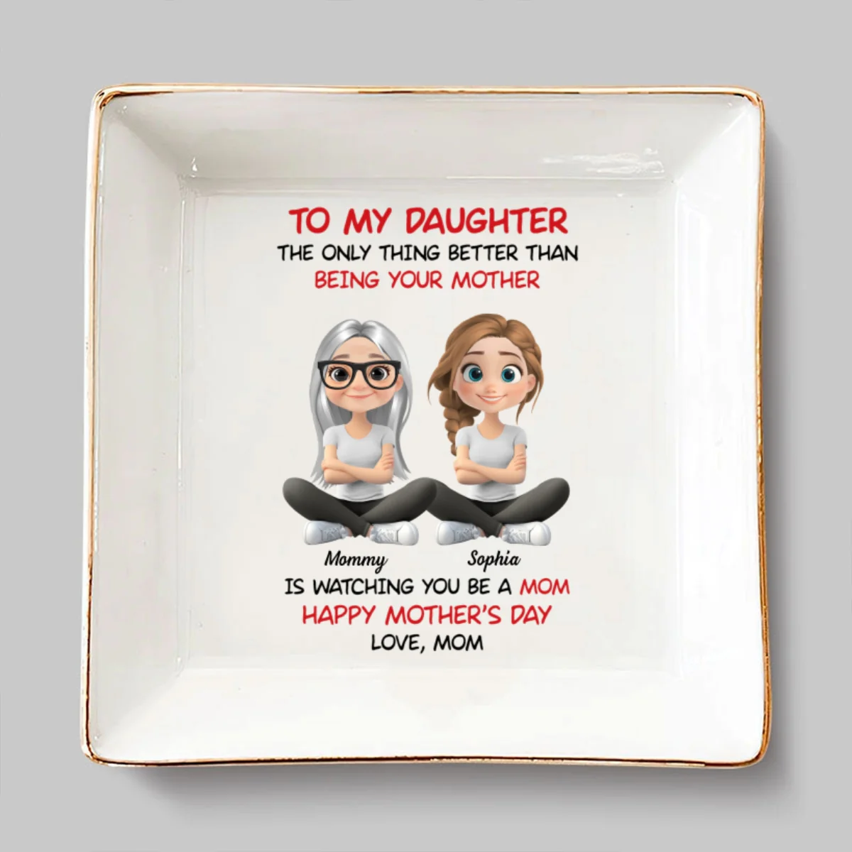To My Daughter Cartoonize - Personalized Custom Jewelry Dish - Image 6
