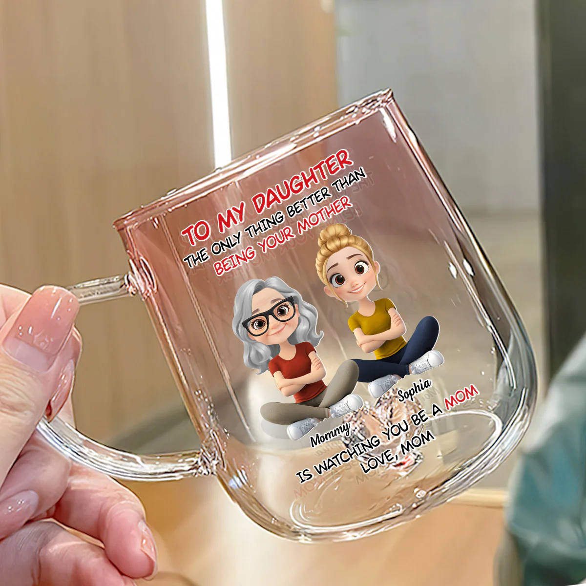 To My Daughter Cartoonize - Personalized Custom Pink Gradient Glass Mug - Image 6