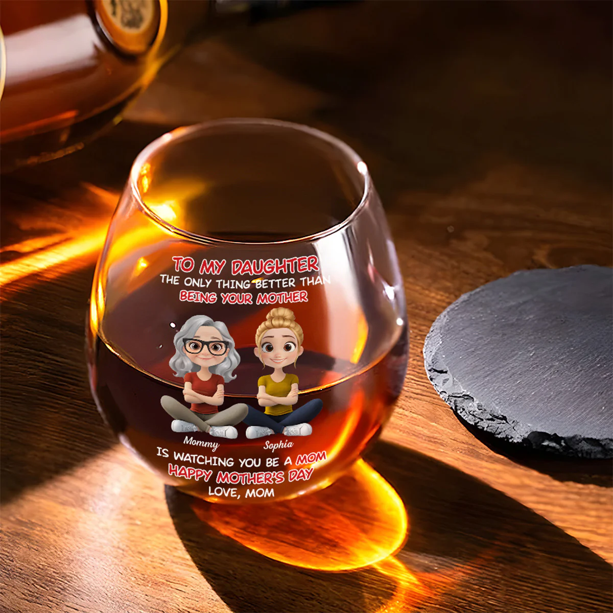To My Daughter Cartoonize - Personalized Custom Wine Glass - Image 2