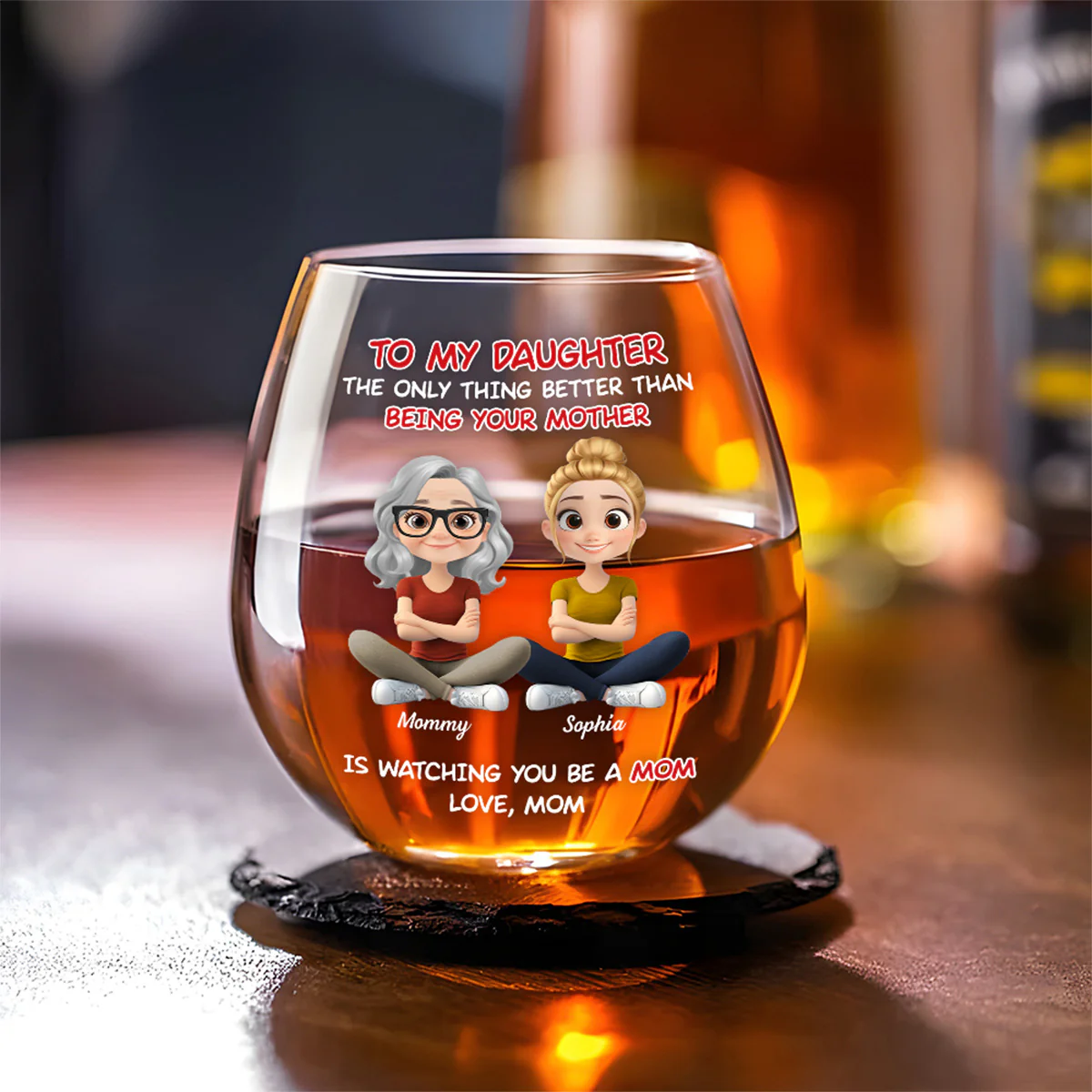 To My Daughter Cartoonize - Personalized Custom Wine Glass - Image 3