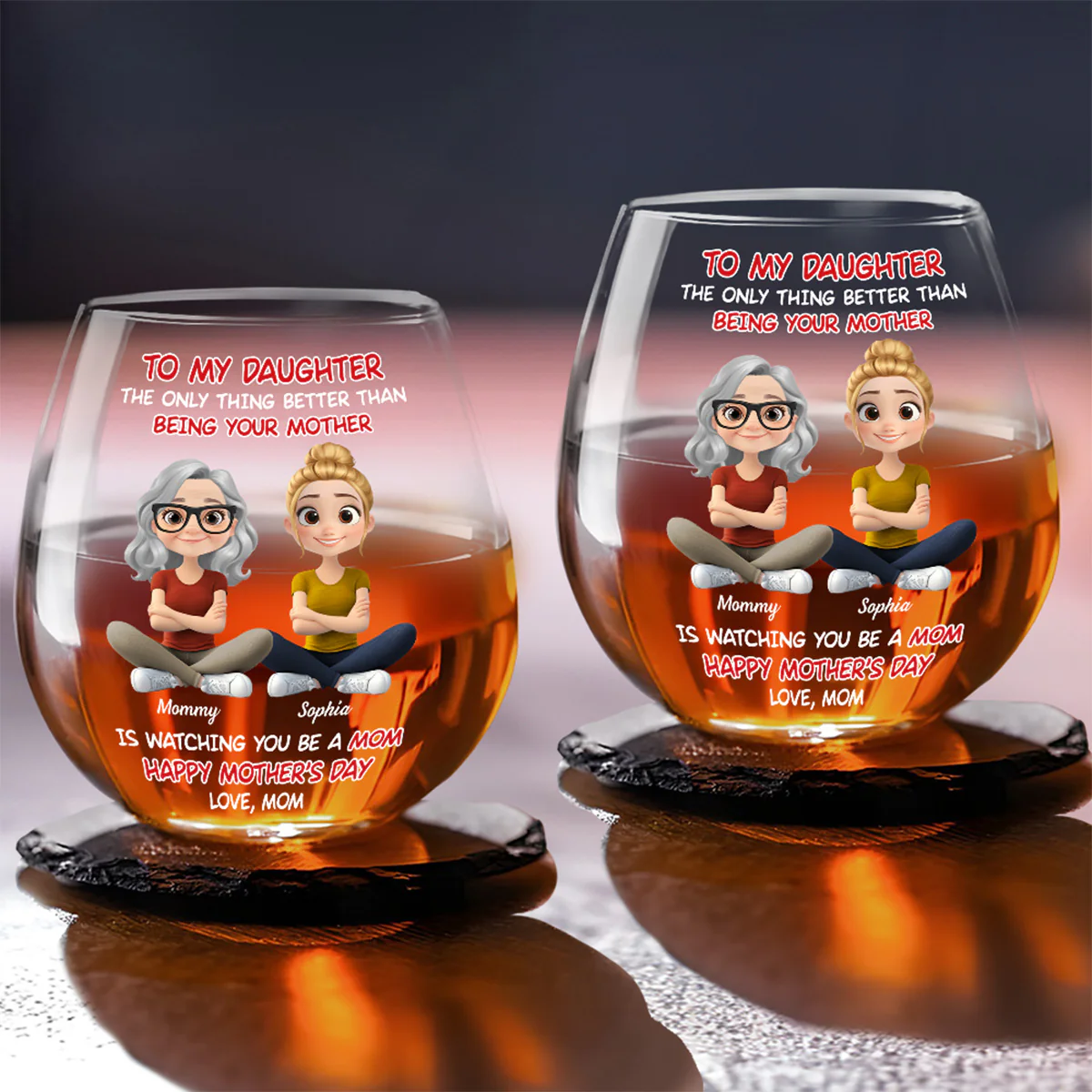 To My Daughter Cartoonize - Personalized Custom Wine Glass - Image 4