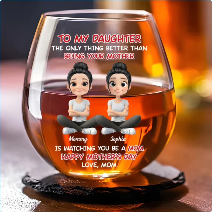 To My Daughter Cartoonize - Personalized Custom Wine Glass - Image 5