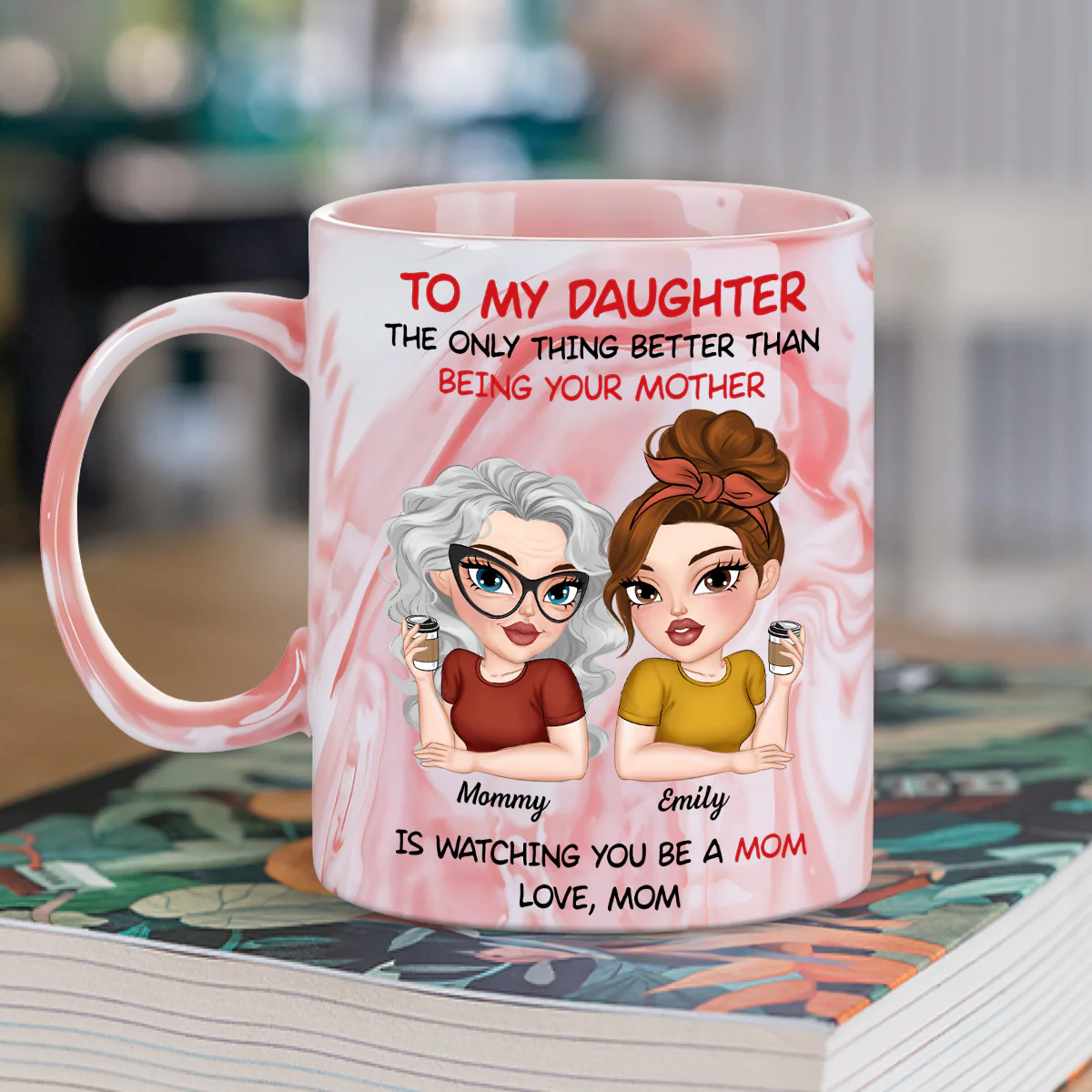 To My Daughter Happy Mother Day - Personalized Custom Pink Marble Mug - Image 2