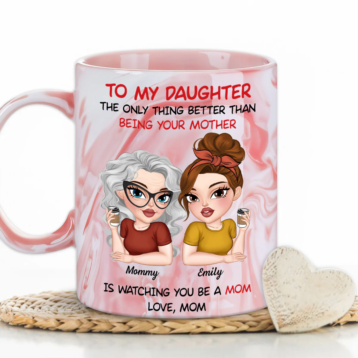 To My Daughter Happy Mother Day - Personalized Custom Pink Marble Mug - Image 3