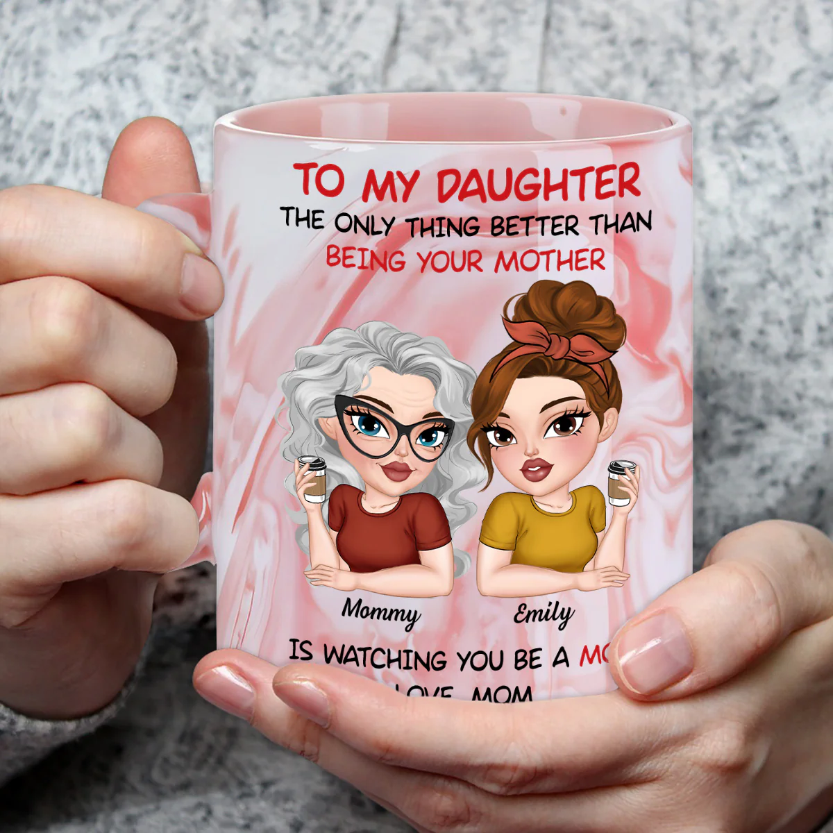 To My Daughter Happy Mother Day - Personalized Custom Pink Marble Mug - Image 5