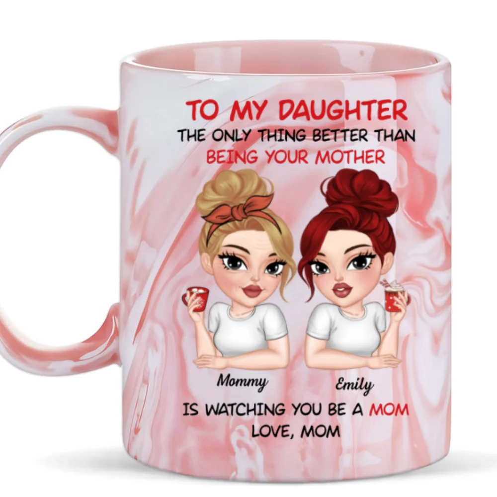 To My Daughter Happy Mother Day - Personalized Custom Pink Marble Mug - Image 6
