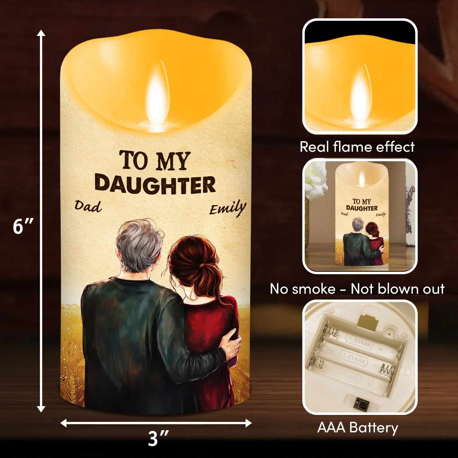 To My Daughter Love Dad - Personalized Custom LED Candle - Image 6