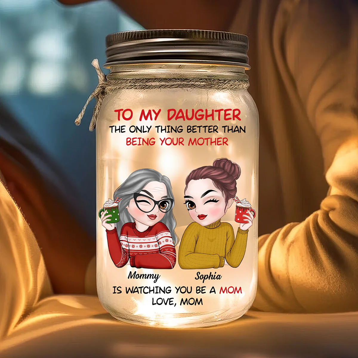 To My Daughter Merry Christmas - Personalized Custom Mason Jar Light - Image 2
