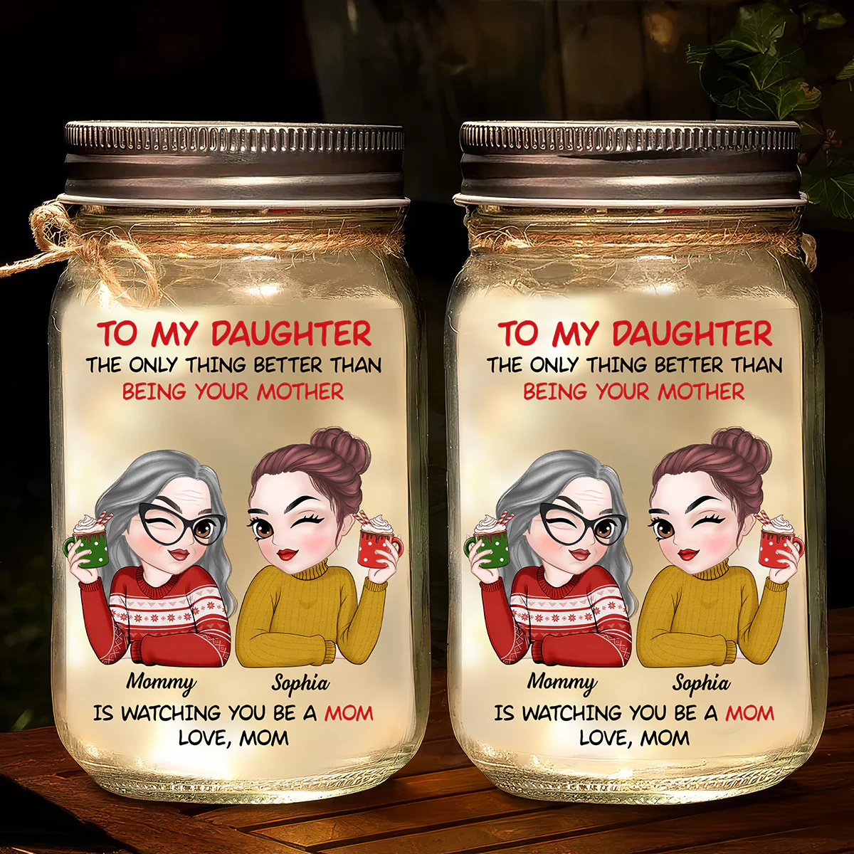 To My Daughter Merry Christmas - Personalized Custom Mason Jar Light - Image 4