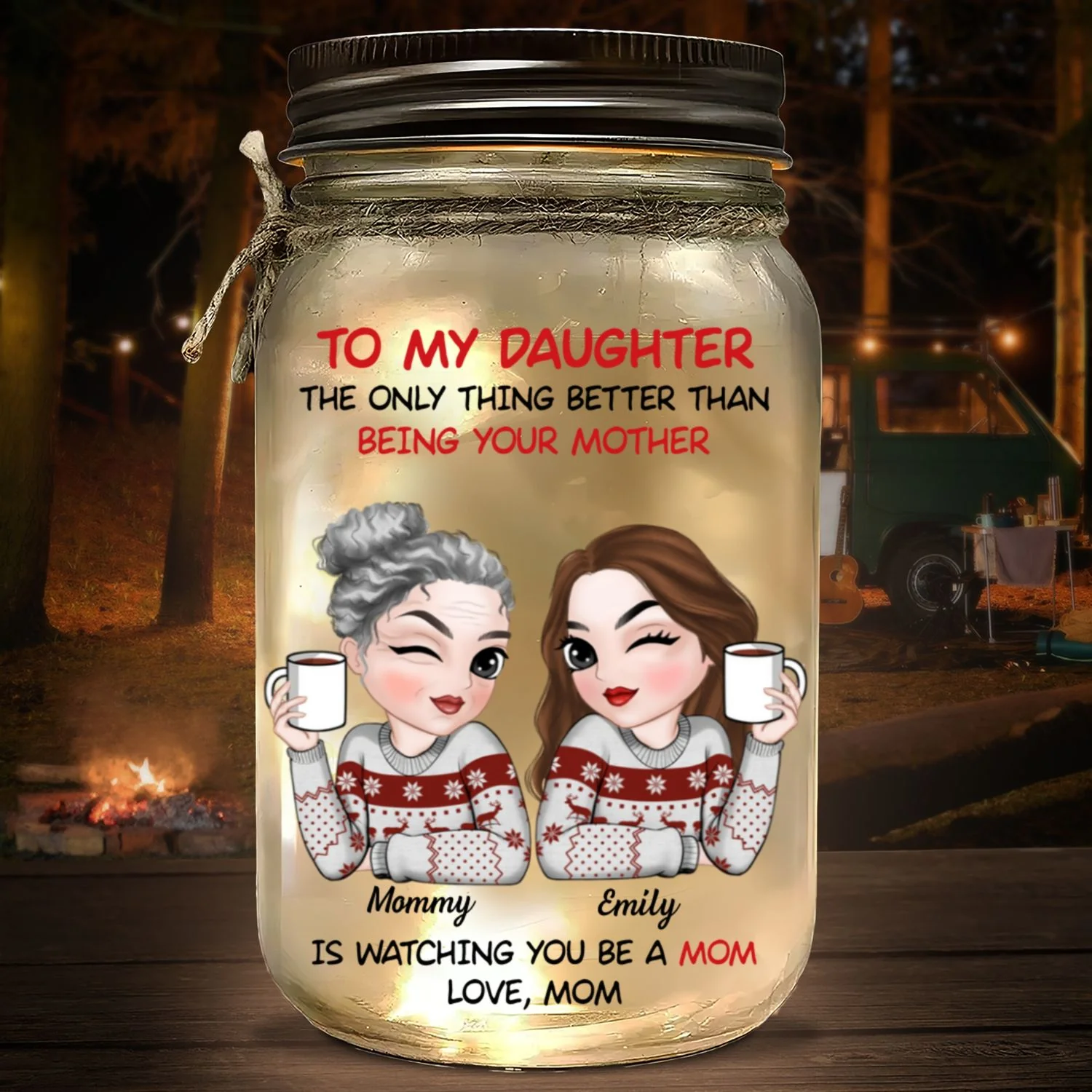 To My Daughter Merry Christmas - Personalized Custom Mason Jar Light - Image 6