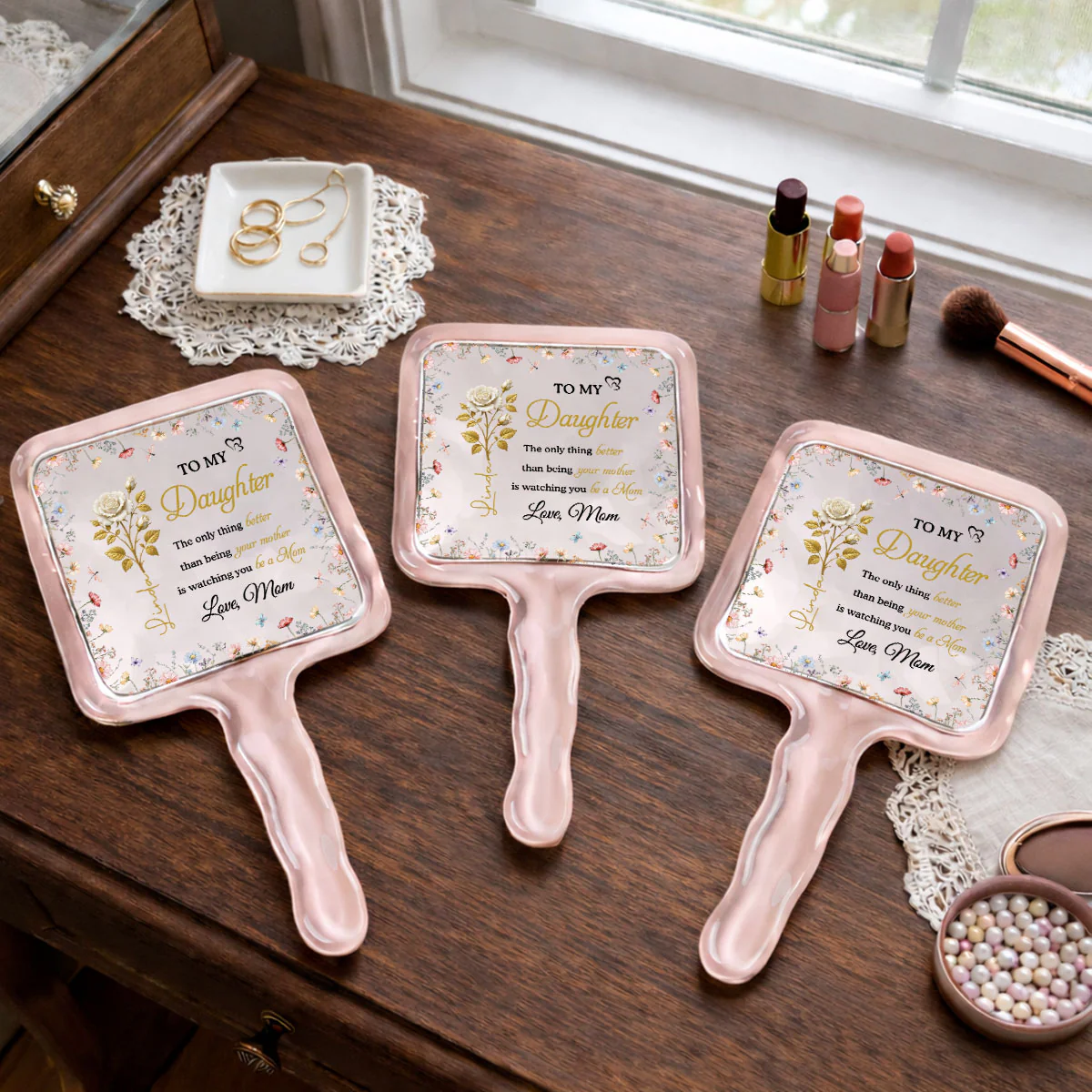 To My Daughter - Personalized Custom Handheld Mirror - Image 4