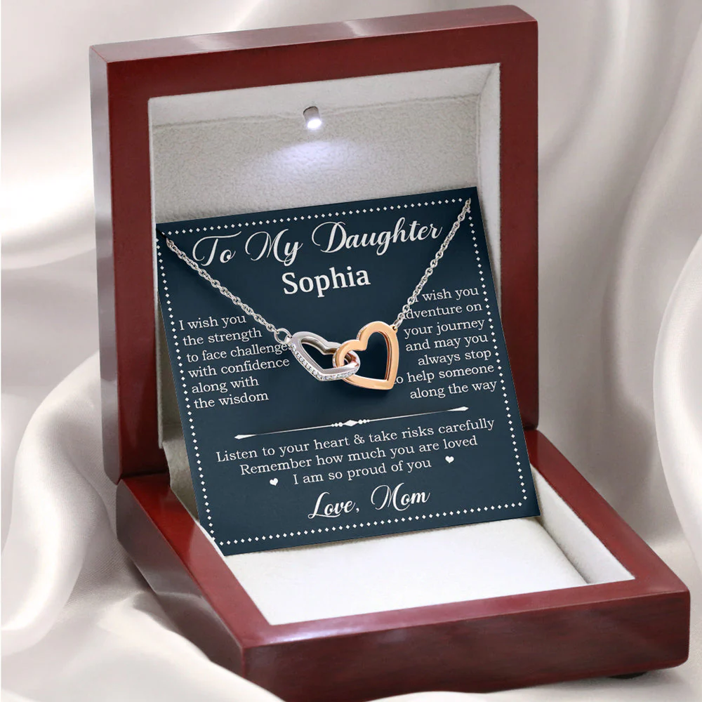 To My Daughter - Personalized Custom Interlocking Heart Necklace - Image 3