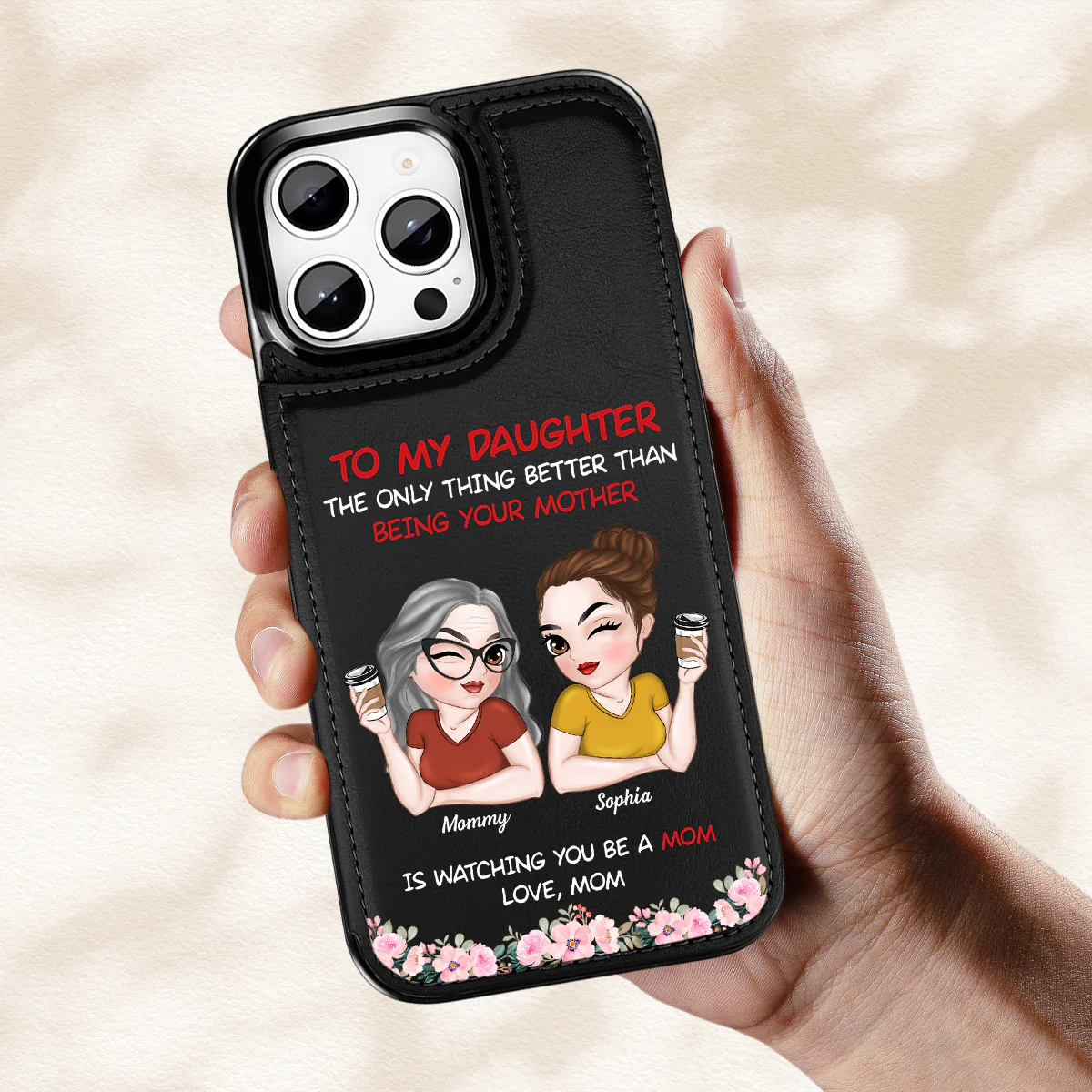 To My Daughter - Personalized Custom Leather Phone Case - Image 2