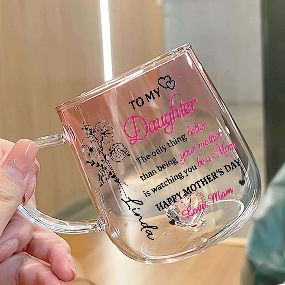 To My Daughter - Personalized Custom Pink Gradient Glass Mug - Image 2