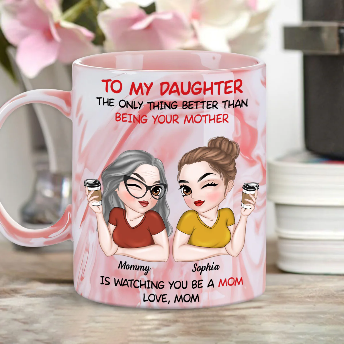 To My Daughter - Personalized Custom Pink Marble Mug - Image 2