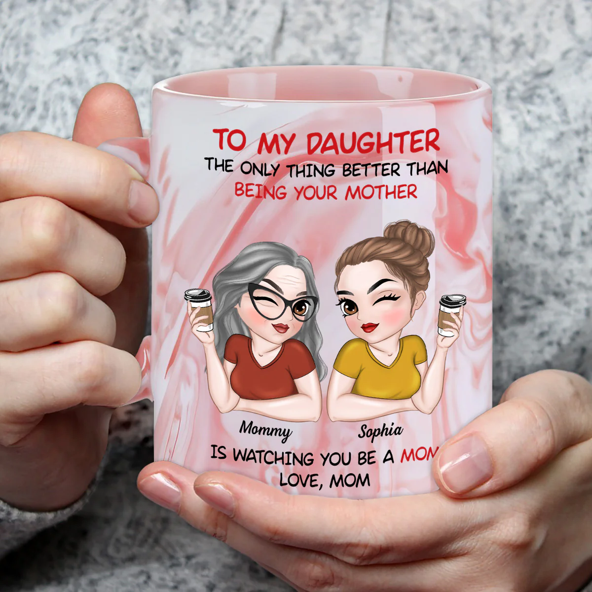 To My Daughter - Personalized Custom Pink Marble Mug - Image 4