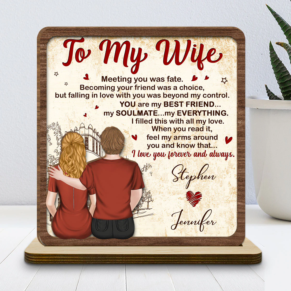 To My Gorgeous Wife - Personalized Custom 2-Layer Wood Plaque With Flat Base - Image 2