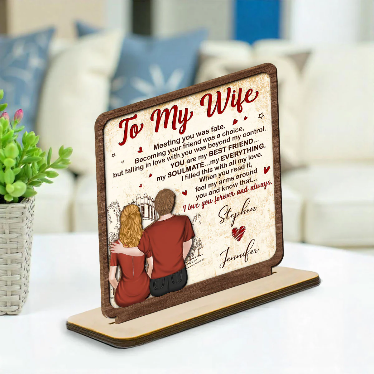 To My Gorgeous Wife - Personalized Custom 2-Layer Wood Plaque With Flat Base - Image 3