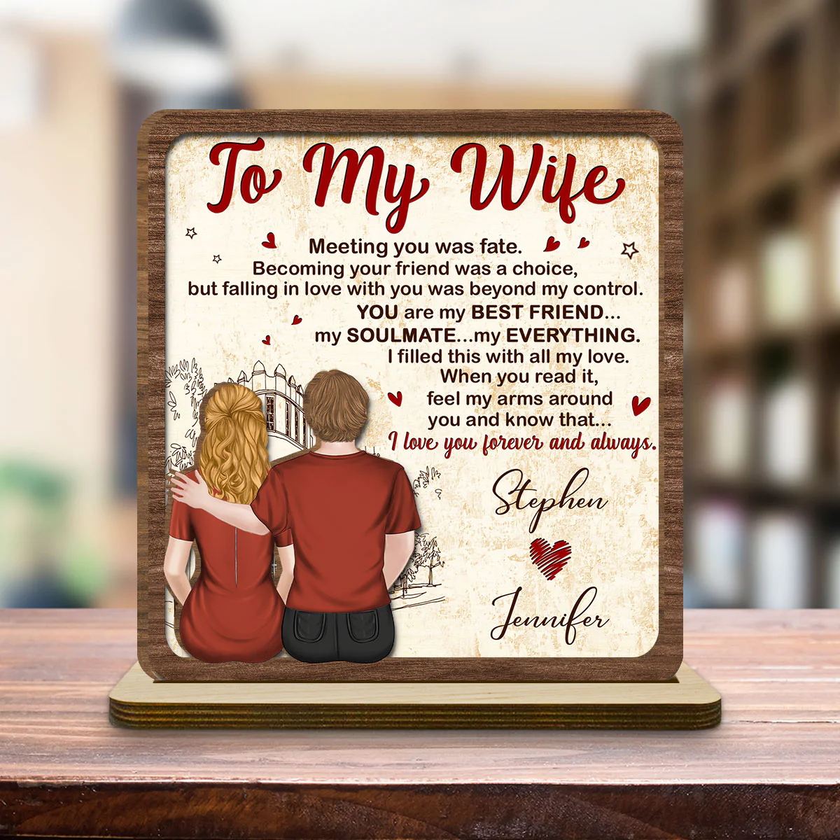 To My Gorgeous Wife - Personalized Custom 2-Layer Wood Plaque With Flat Base - Image 6