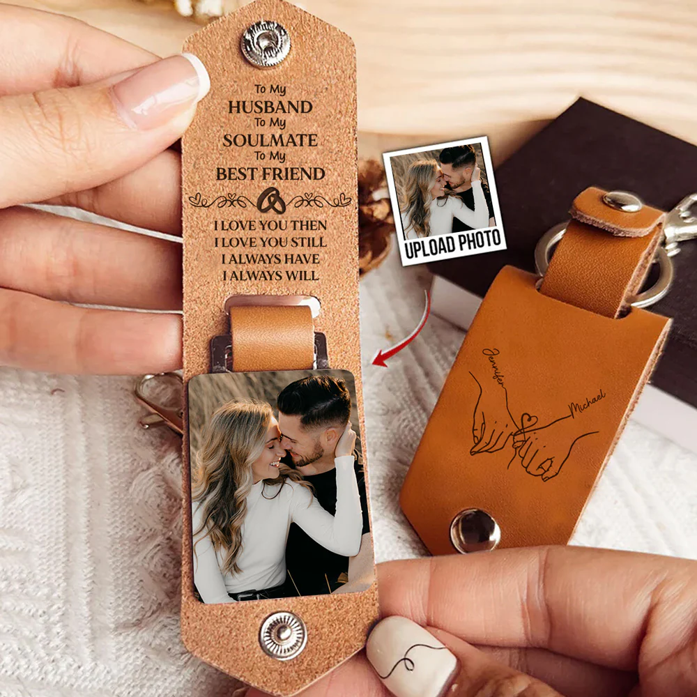 To My Husband Soulmate Best Friend - Personalized Leather Photo Keychain