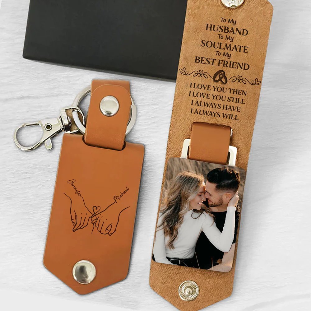 To My Husband Soulmate Best Friend - Personalized Leather Photo Keychain - Image 2