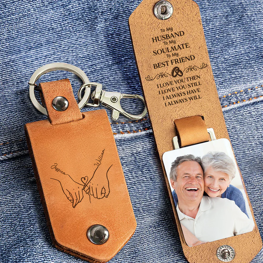 To My Husband Soulmate Best Friend - Personalized Leather Photo Keychain - Image 3