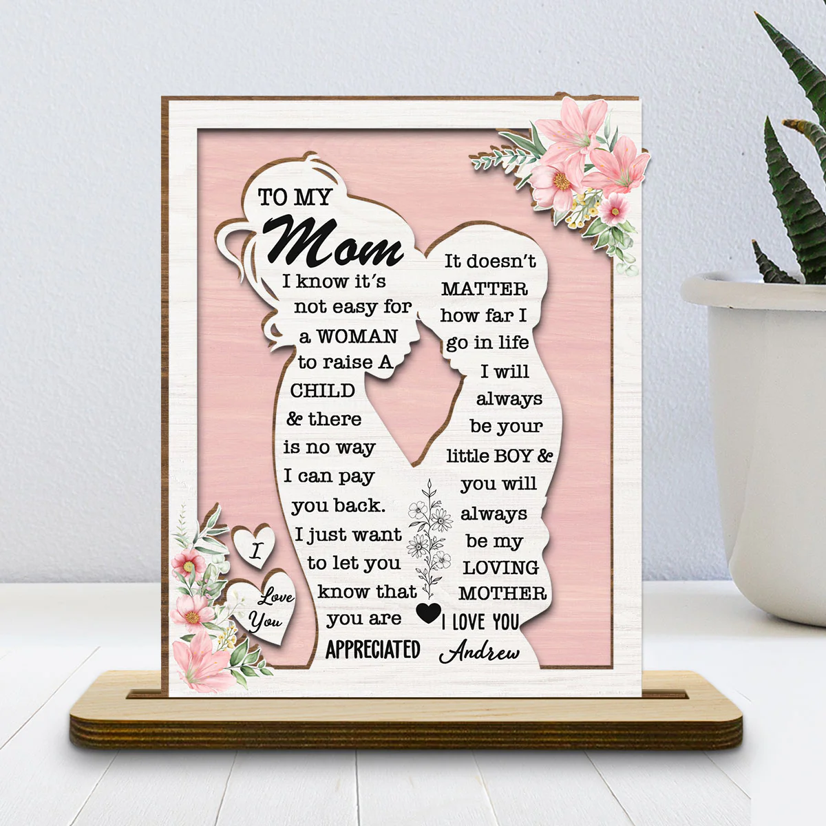 To My Mommy - Personalized Custom 2-Layer Wood Plaque With Flat Base - Image 4