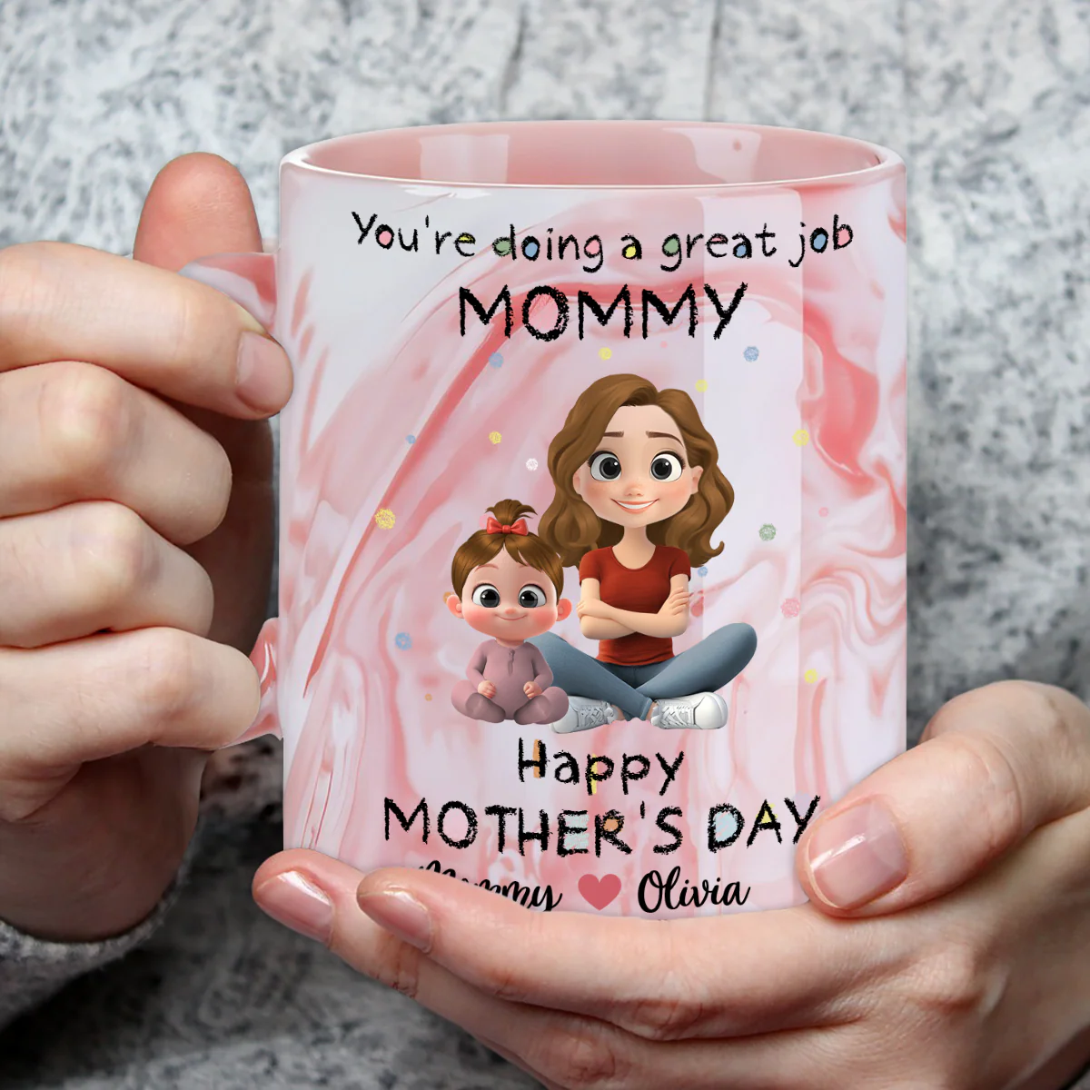 To My Mommy - Personalized Custom Pink Marble Mug - Image 3