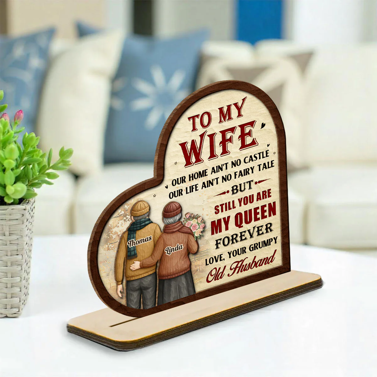 To My Queen 2 - Personalized Custom 2-Layer Wood Plaque With Flat Base - Image 3