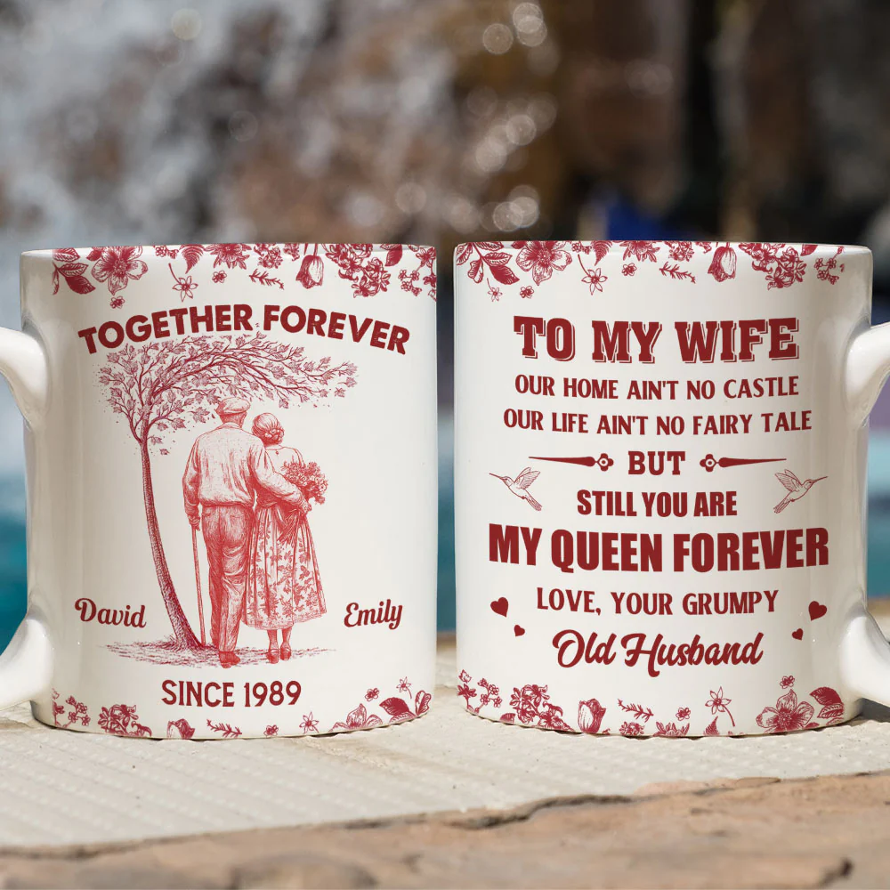 To My Queen Blue Toile - Personalized Custom Coffee Mug - Image 3