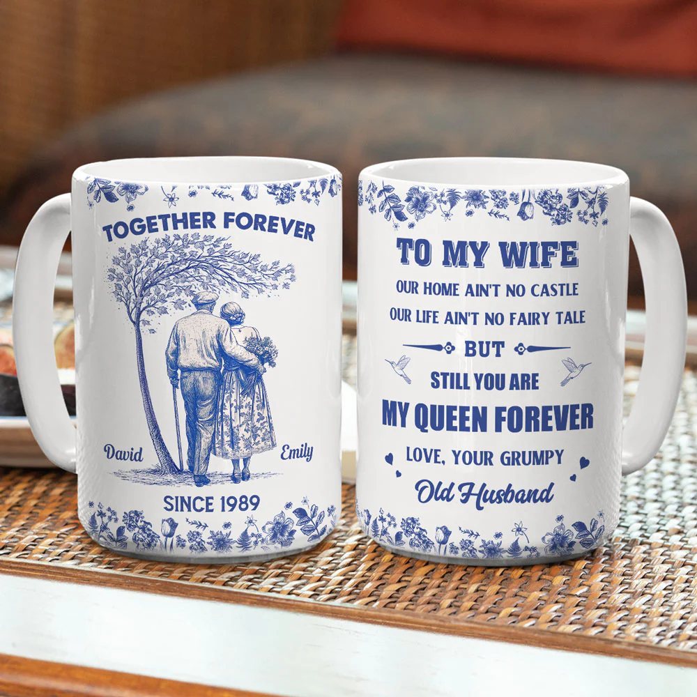 To My Queen Blue Toile - Personalized Custom Coffee Mug - Image 4