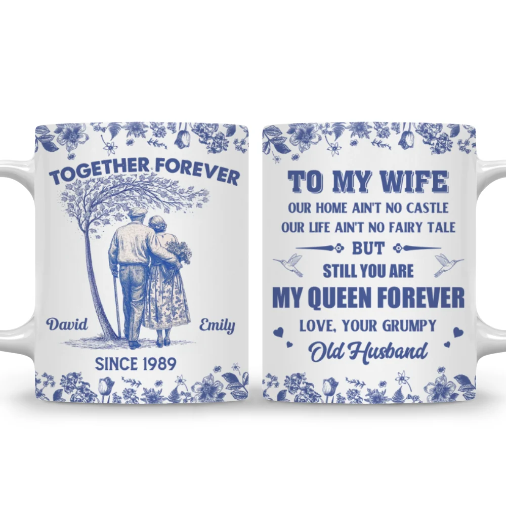 To My Queen Blue Toile - Personalized Custom Coffee Mug - Image 7
