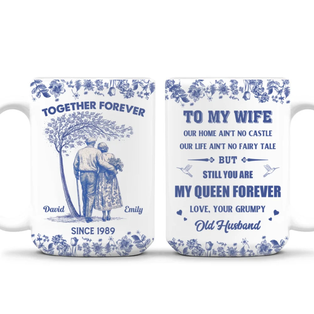 To My Queen Blue Toile - Personalized Custom Coffee Mug - Image 8