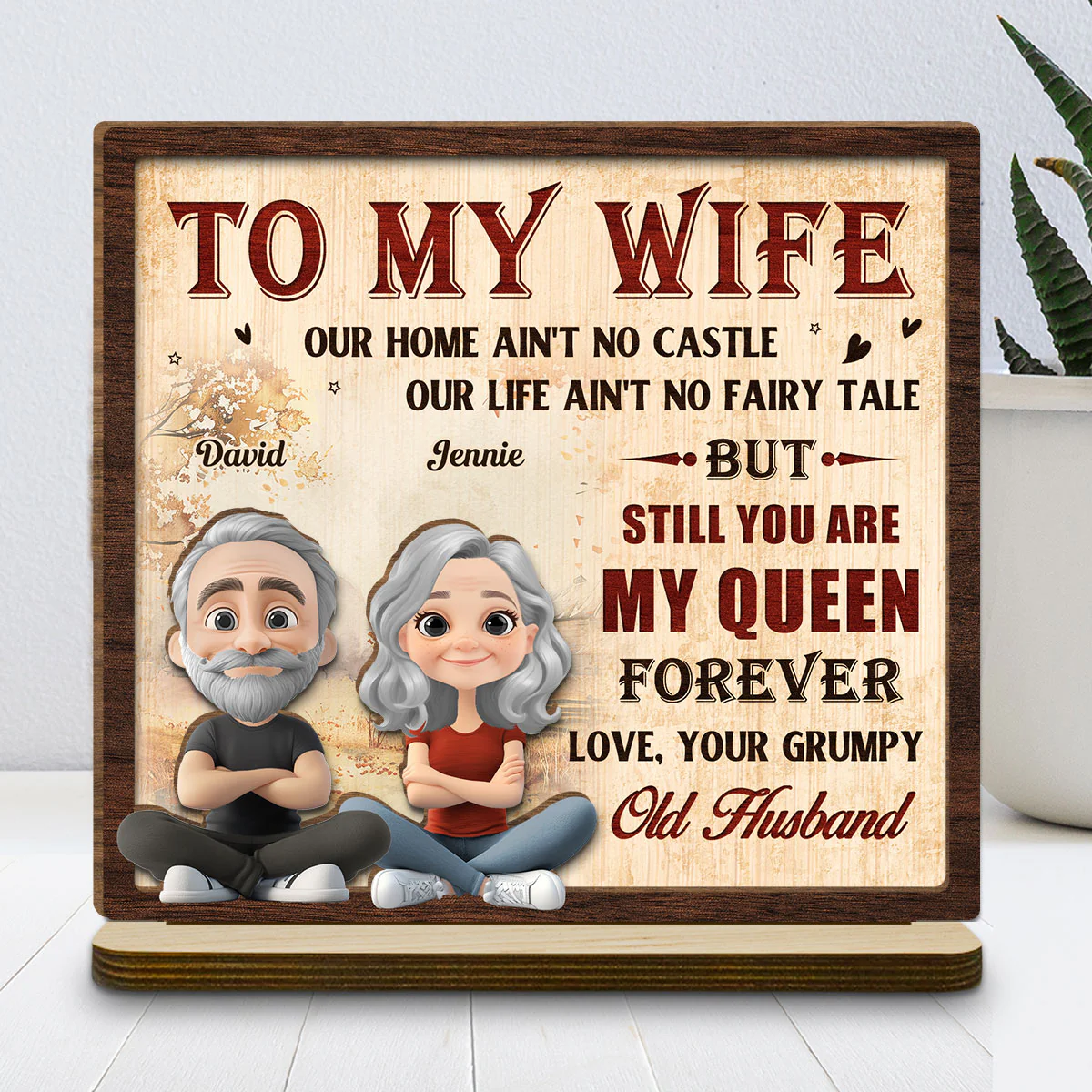 To My Queen - Personalized Custom 2-Layer Wood Plaque With Flat Base - Image 2