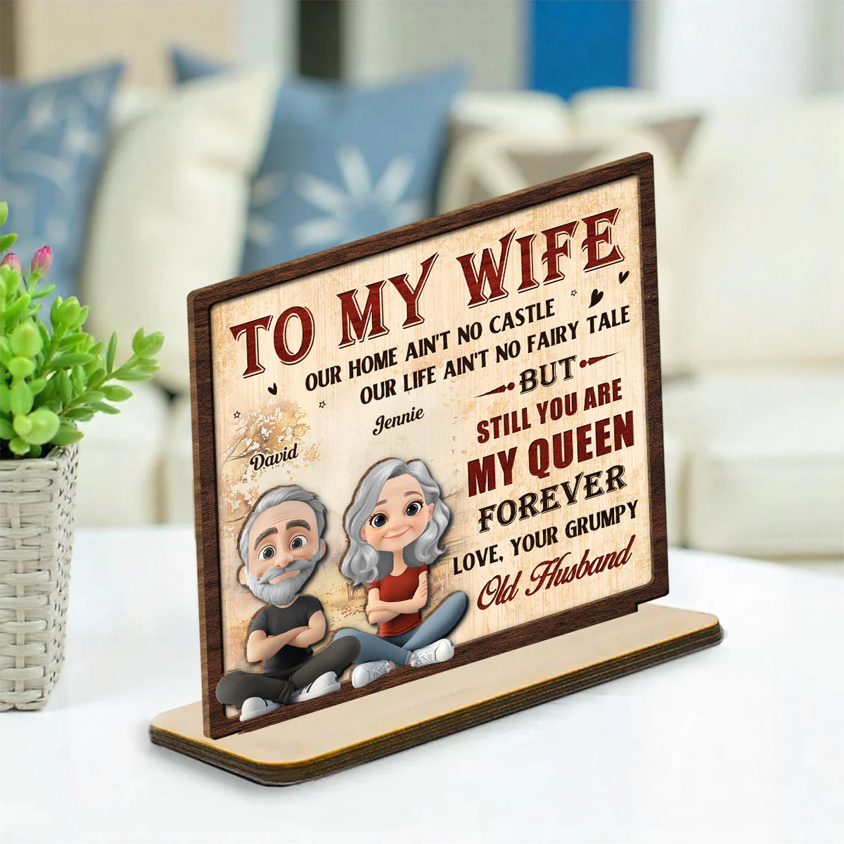 To My Queen - Personalized Custom 2-Layer Wood Plaque With Flat Base - Image 3