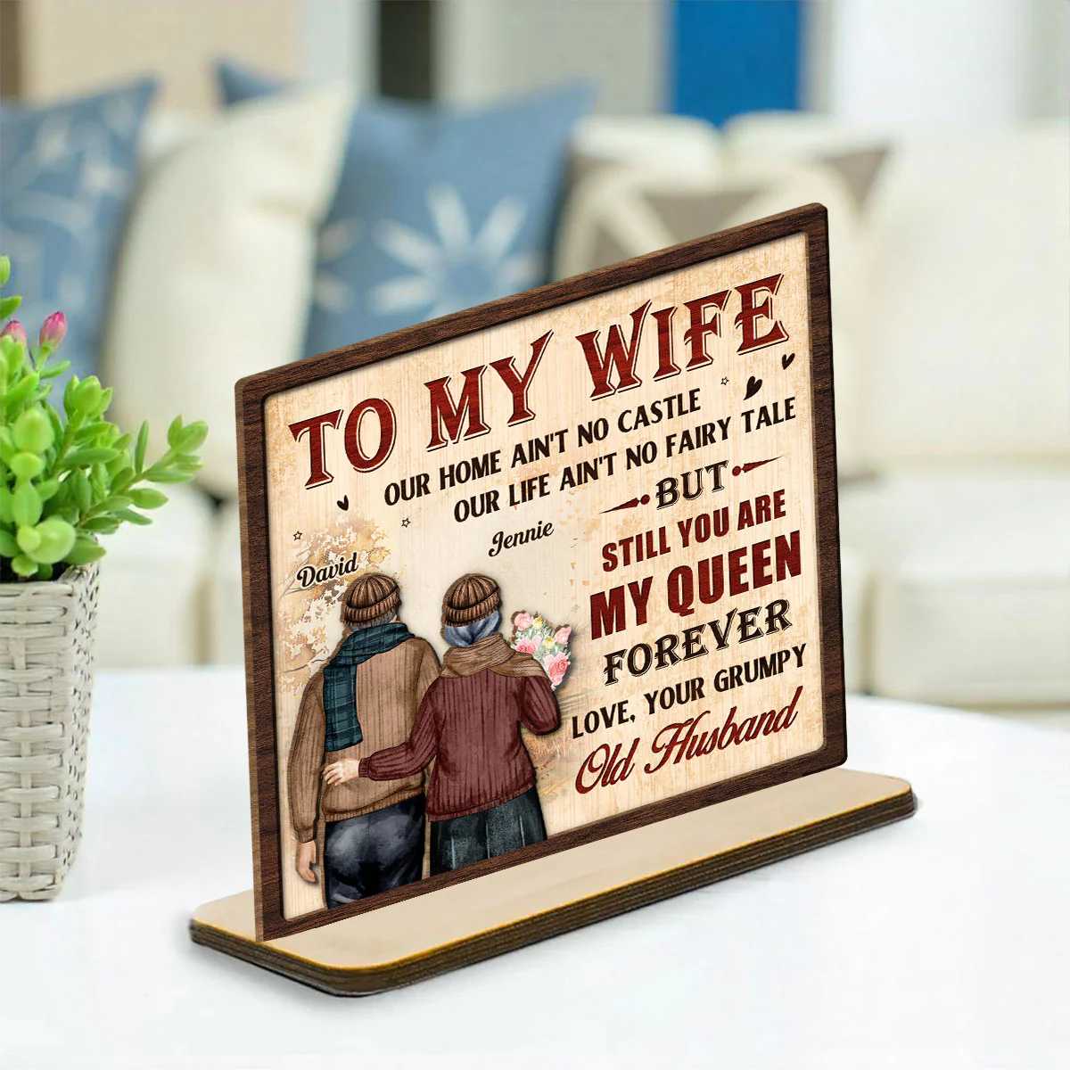 To My Queen - Personalized Custom 2-Layer Wood Plaque With Flat Base - Image 3