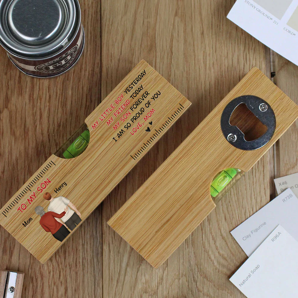To My Son Forever - Personalized Custom Wooden Spirit Level Bottle Opener - Image 4