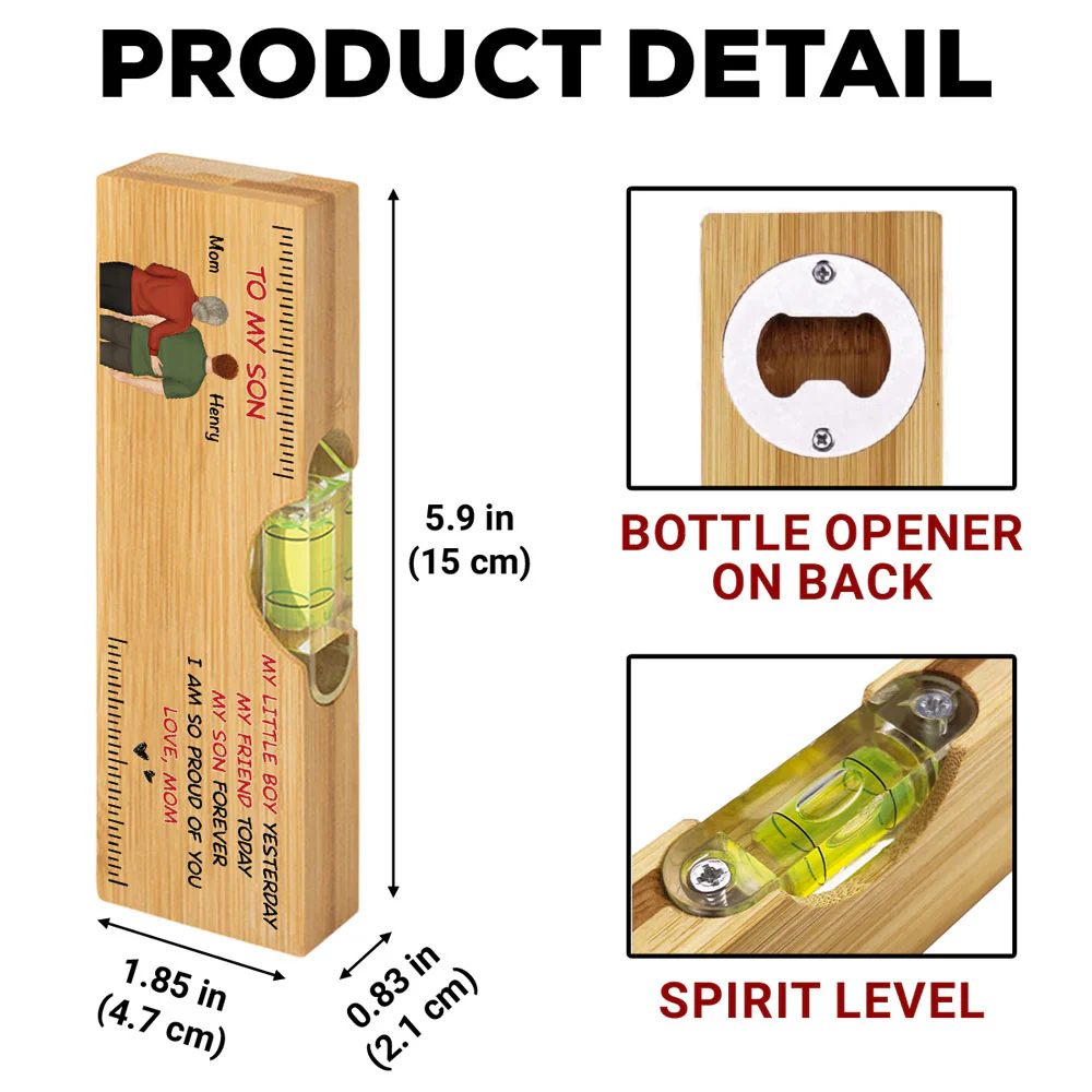 To My Son Forever - Personalized Custom Wooden Spirit Level Bottle Opener - Image 5